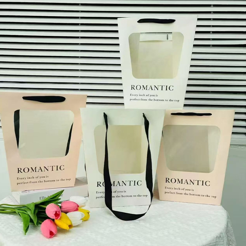Bolsa de mano de ventana trapezoidal nuevo Qixia día de San Valentín paquete de flores bolsa de regalo bolsa de mano trapezoidal transparente alta