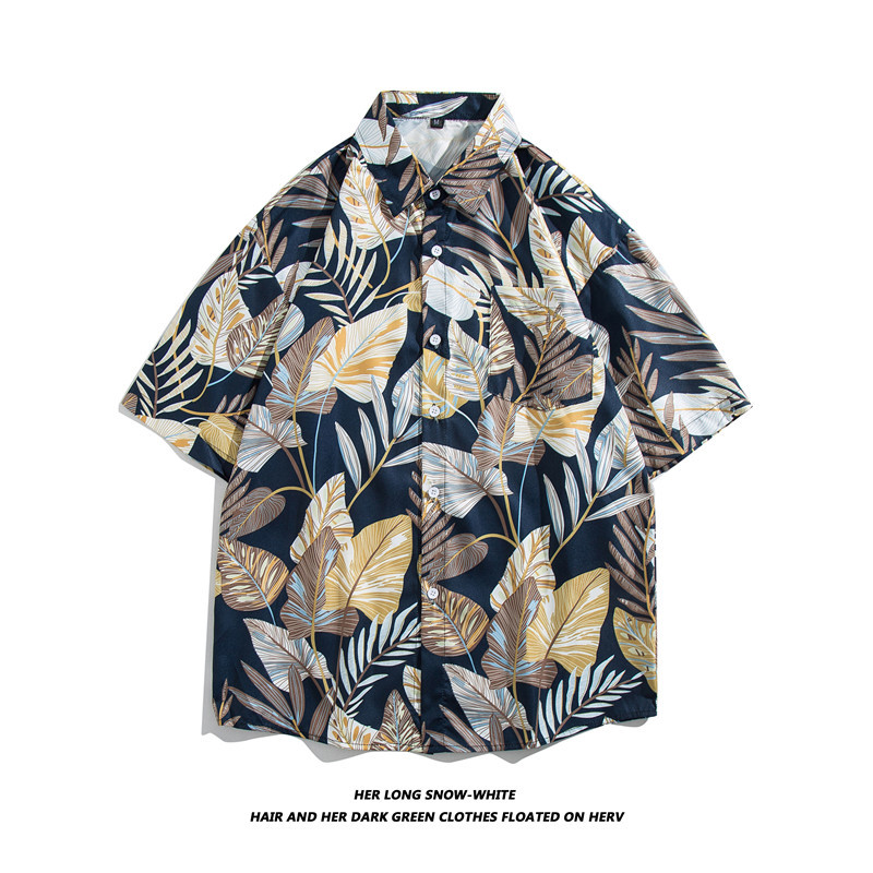 Men's Floral Short Sleeved Shirt Style Retro Hawaiian Loose Fit Versatile Beach Clothing_viptrois.com
