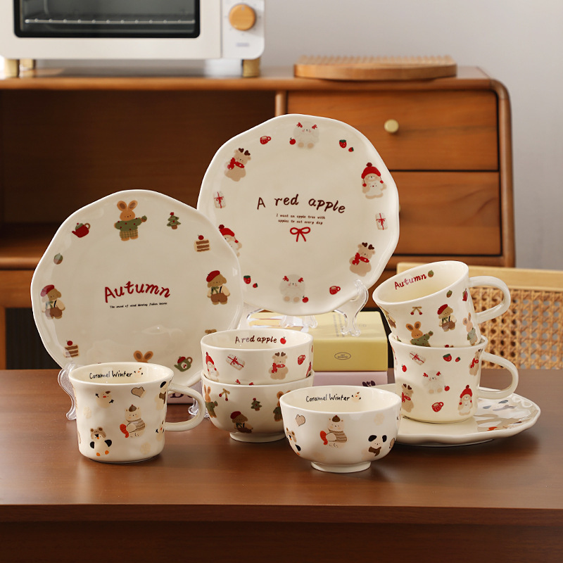 Cartoon Cute Creative Tableware suit Dishes One-person Breakfast Plate Bowl Cup Plate Household Dish Plate Combination