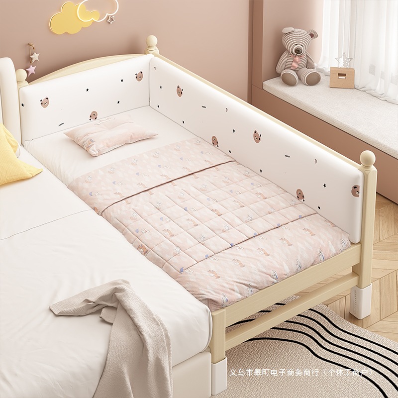 Children's Bed Splicing Bed Adjustable Height Splicing Large Bed Children's Widened Bed Solid Wood Crib with Guardrail Crib