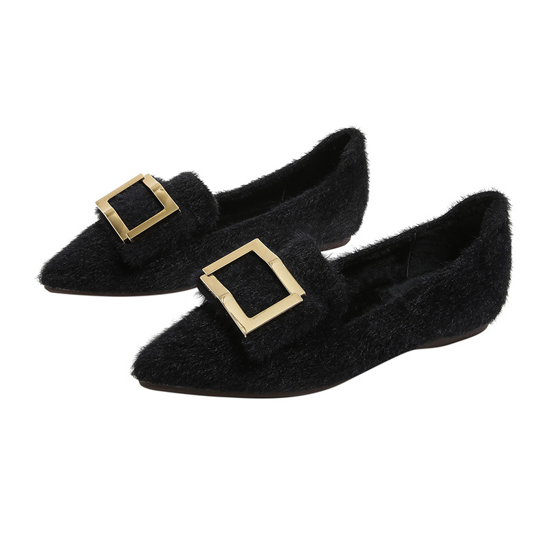Women's fur shoes  2024 new plush bean shoes, flat bottomed mink wool cotton shoes, large size women's shoes 41-43