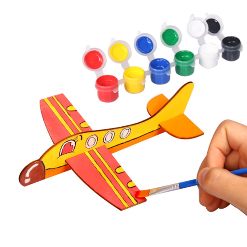 木质拼图空白飞机  儿童益智DIY玩具白坯模型 幼儿园木片涂鸦材料