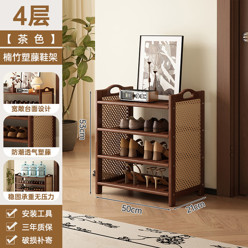 Estante de zapatos puerta doméstica puerta de entrada multicapa simple nuevo 2025 explosión de madera maciza alquiler de habitaciones gabinete de zapatos interiores
