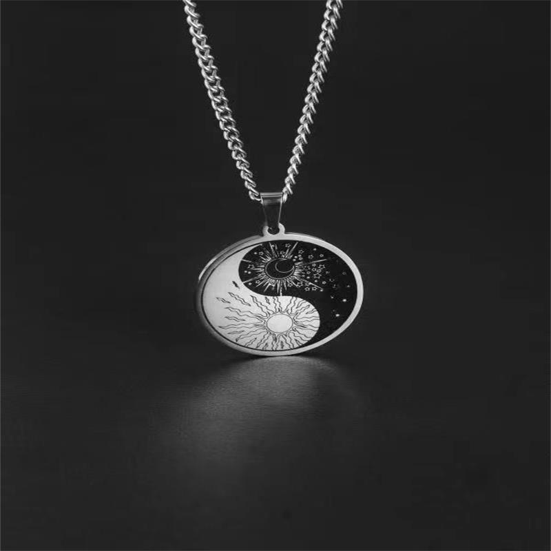 Trendy New Stainless Steel Creative Yin Yang Tai Chi Circular Sweater Chain Fashion Personalized Men's and Women's_voghion.com