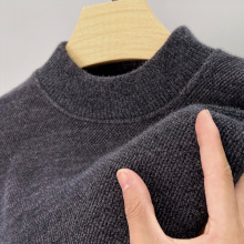 纯色一体绒半高领雪尼尔毛衣男士加绒加厚保暖上衣冬装保暖打底衫