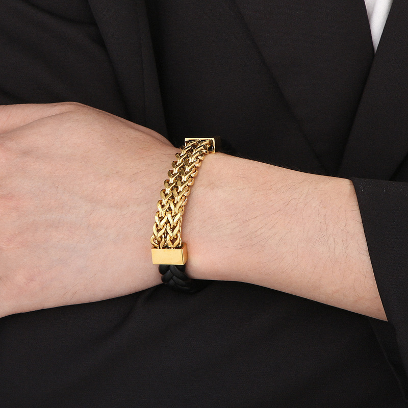 304 Stainless Steel Material Geometric Pattern Men'S Gender Fashion Round Titanium Steel Plating Chain 18K Gold Plated Vacuum Plating Men'S Bracelets Men's Chain Bracelets