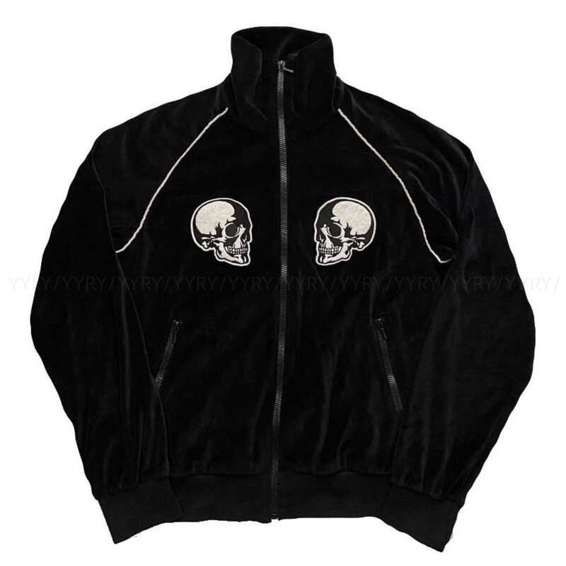 Y2K Millennium Dark Gothic Skull Embroidered Velvet Jacket American Retro High Street Stand Collar Zipper Loose Sweatshirt Jacket Y2K Millennium Dark Gothic Skull Embroidered Velvet Jacket American Retro High Street Stand Collar Zipper Loose Sweatshirt Jacket