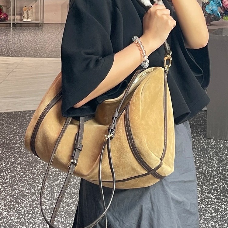 25秋冬新款麂皮绒大容量托特包单肩包欧美复古休闲通勤斜挎包包女|undefined