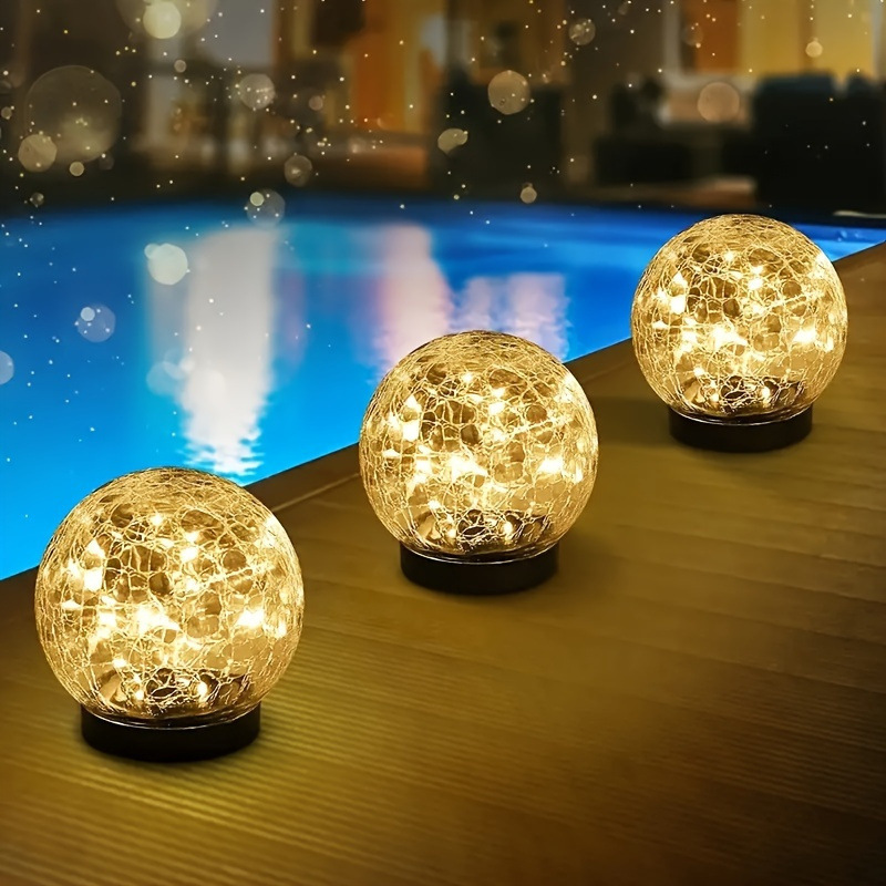 4pcs Solar Garden Lights Warm White led Cracked Glass Ball|ms