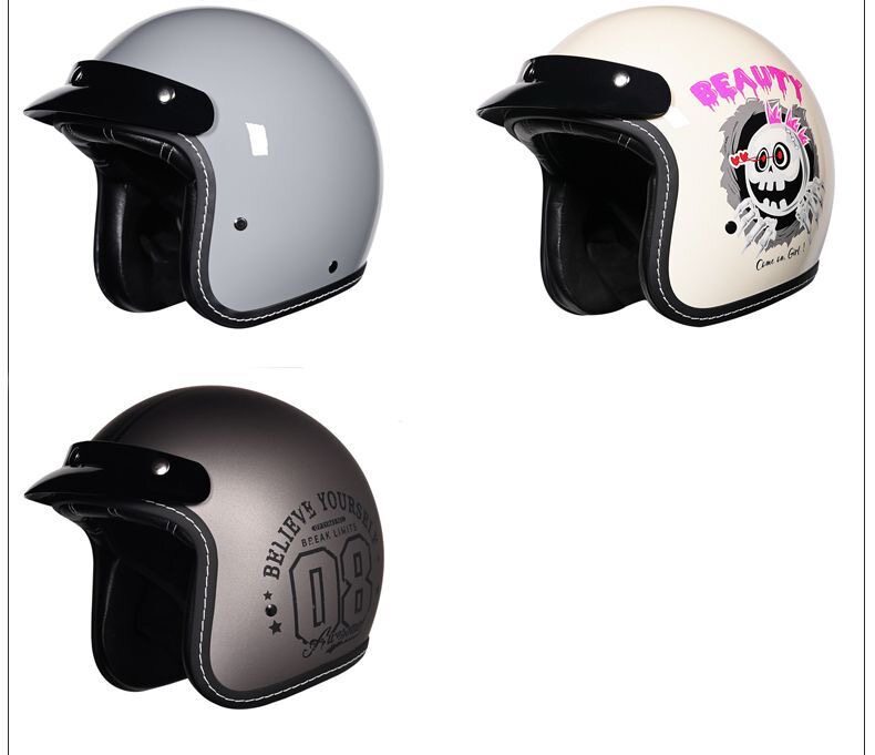 Motorcycle Safety Helmet for Men and Women, 3C Certified 3/4 Helmet, Retro Half Helmet, Motorbike Helmet, Suitable for All Seasons, Can Be Equipped with Bluetooth Headphones