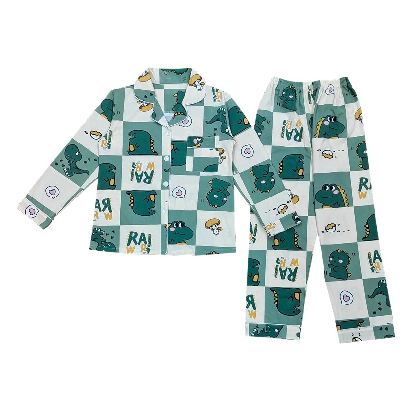 Pijamas para niños primavera y otoño pijamas para padres e hijos de niños y niñas de algodón de manga larga de dibujos animados cardigan ropa para el hogar para niños medianos y grandes