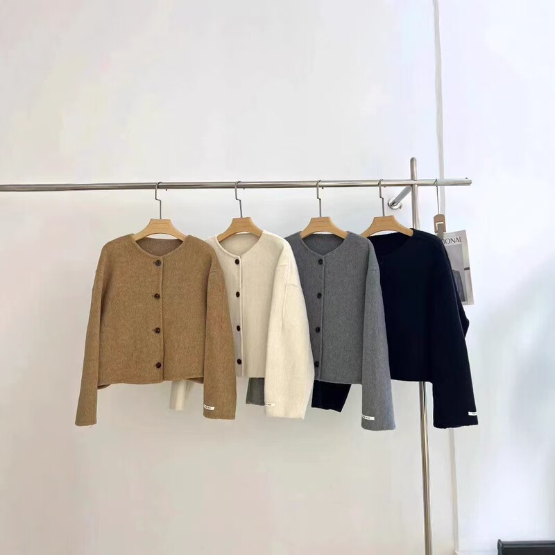 2025 spring new double-sided wool coat short small large sleeves silhouette cashmere double-sided long wool coat