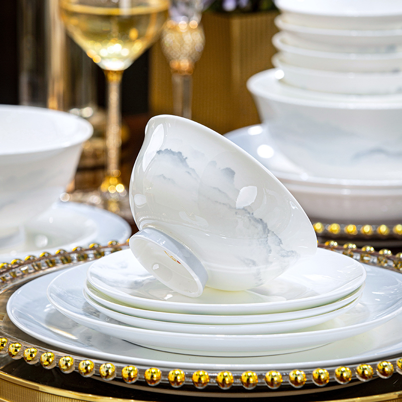 Glazed Jingdezhen Tableware Set with a Light Luxury Feel, Ceramic Bowls and Plates, New Year Bowl and Plate Set Gift Box Glazed Jingdezhen Tableware Set with a Light Luxury Feel, Ceramic Bowls and Plates, New Year Bowl and Plate Set Gift Box