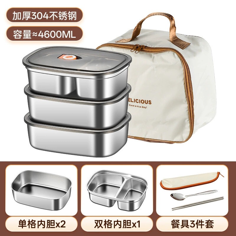 厂家直供 不锈钢餐盘分格防摔上班族午餐盒密封套装送饭饭盒跨境|undefined