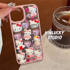 3D Heart Kitty Case for Apple iPhone 14, iPhone 15 Pro Max, Droplet 13, Cartoon 12/11 for Women