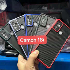 适用TECNO型号CAMON18i双色防摔碳纤维防护二合一彩色边框手机壳