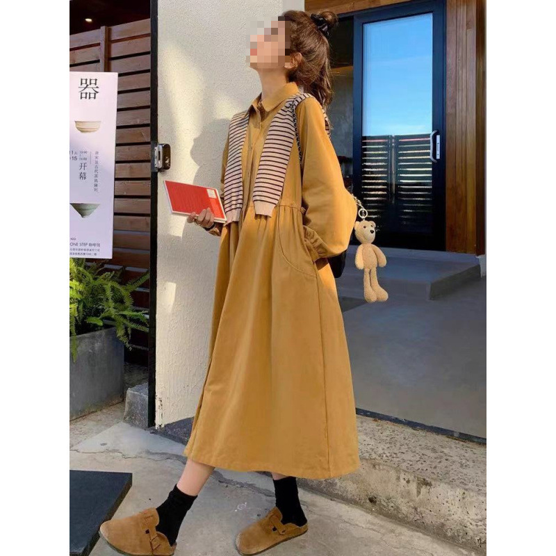 披肩衬衫连衣裙女春秋2025新款a字裙娃娃裙大码宽松法式桔梗茶歇|undefined