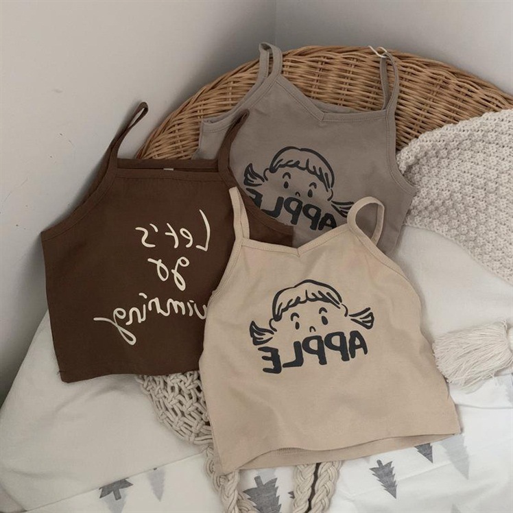 Girls' Summer Alphabet Letter Backless Top for Baby Girls, Baby Girl Strappy Children's Summer Outfit Trendy Cartoon Summer Style Children's Clothing 0011
