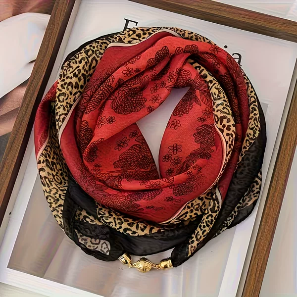 2025 Magnetic Buckle Lazy Scarf Pendant Thin Neck Warmer Square Scarf Multifunctional Korean Style Versatile Small Neck Scarf Silk Scarf