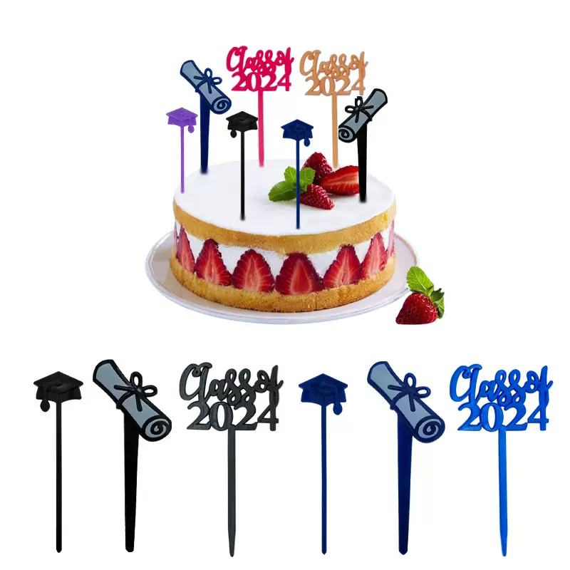 2025主题毕业蛋糕顶饰纸杯蛋糕牙签精选塑料毕业纸杯蛋糕拨片装饰