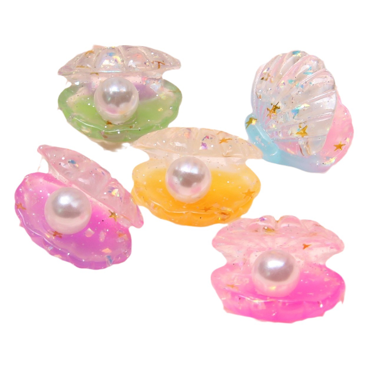 Gradiente tridimensional brillo simulación perla Shell accesorios de resina DIY teléfono móvil Shell Cros zapato hebilla aparcamiento signo Decoración
