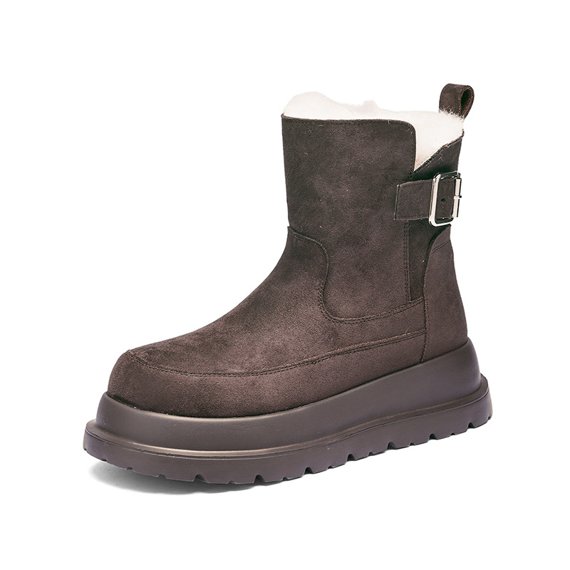 Botas de nieve de fondo grueso para mujeres 2025 nuevas botas de invierno de camisa Martin botas de algodón de manga corta botas retro