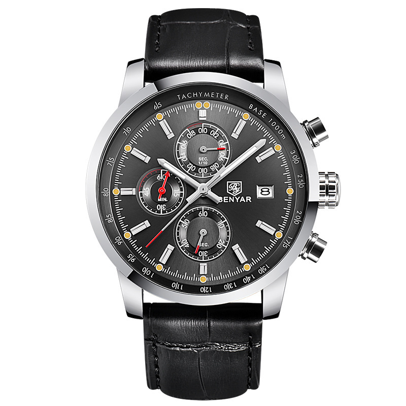 BENYAR Binya reloj de los hombres de moda multi-funcional calendario impermeable Cinturón Reloj de los hombres correa de acero reloj casual 5102