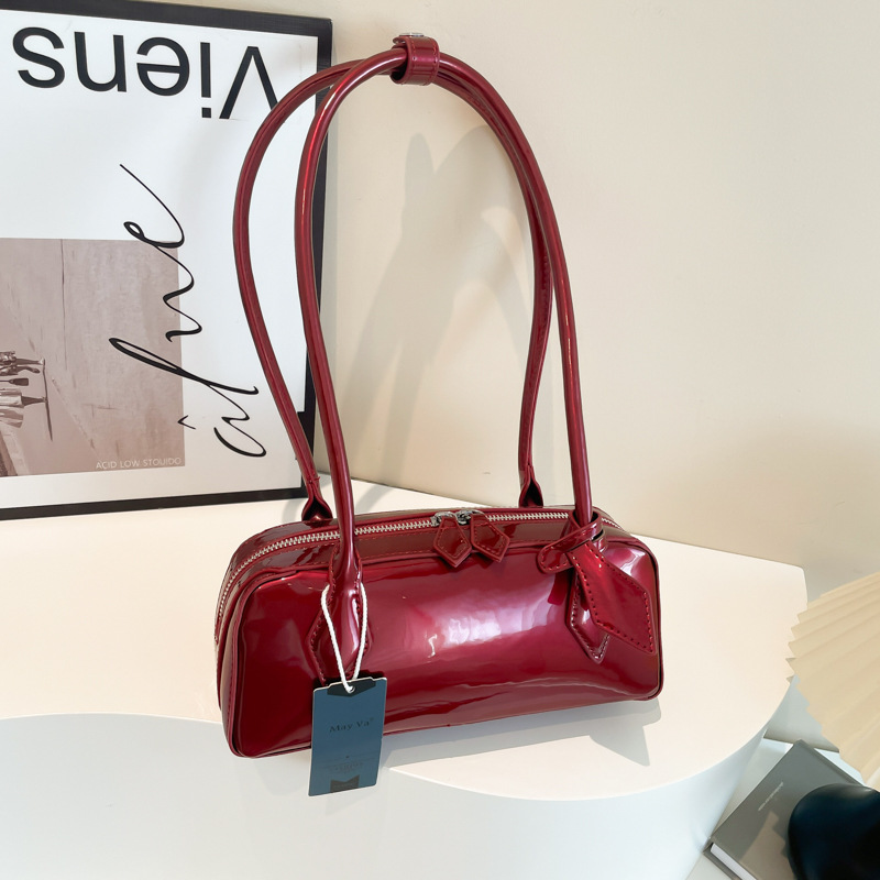 Bolso de axila con textura transfronteriza 2025 verano nuevo bolso femenino bolso retro de alta gama bolso de hombro brillante de charol