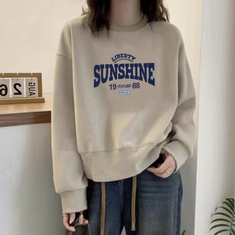 高端卫衣女新款春秋冬季加绒时尚圆领宽松短款百搭套头长袖外套女|undefined