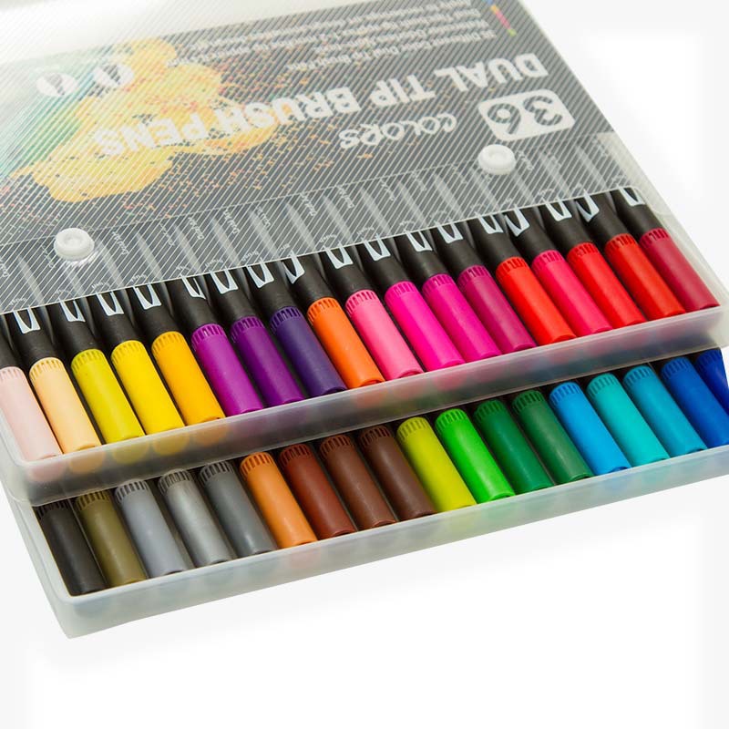 Pluma de acuarela de doble cabeza transfronteriza 48 color arte caligrafía pintura suministros varilla negra traje de dibujos animados de estudiante de doble cabeza al por mayor