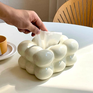 Ins Cream Style Tissue Box Ornaments Household Living Room Paper Box Coffee Table Desktop Light Luxury Decoration