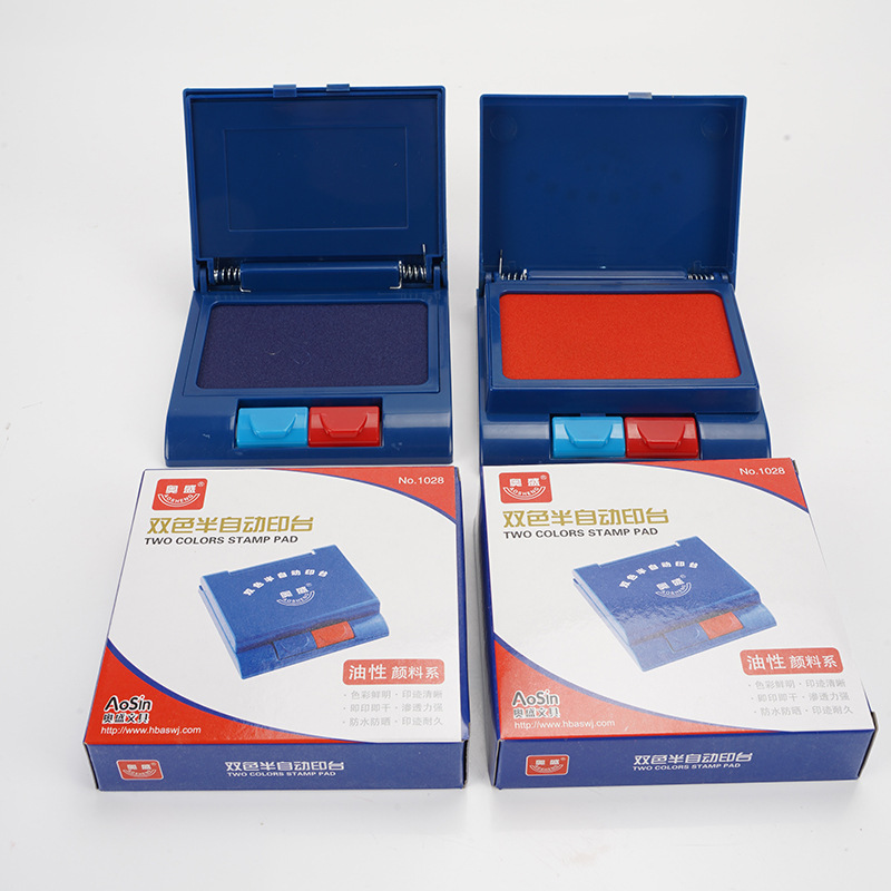 Wholesale 1028 Semi-automatic Red and Blue Double Color Fast-Drying Ink Pad Financial Office Fingerprint Seal Ink Inkstick Ink Pad Sealing