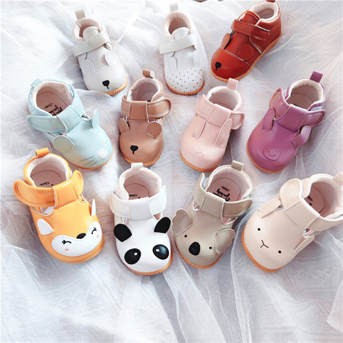 Japanese single island country spring and autumn PM children's soft leather shoes baby toddler shoes men's and women's cartoon Velcro children's shoes