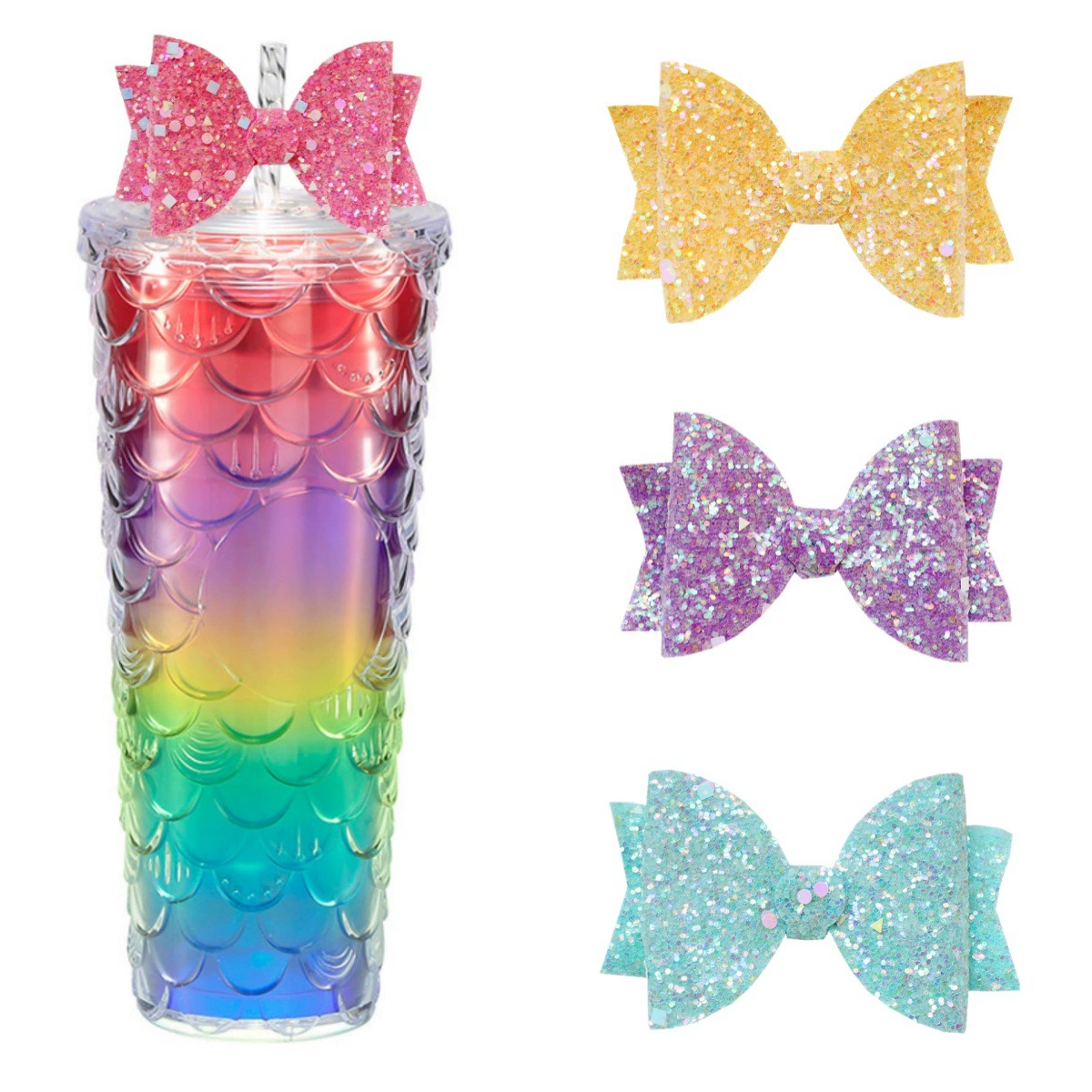 Трансграничные европейские и американские горячие продажи соломинные чашки декоративные банты блестящие луковые бабочки креативные модные чашки для воды