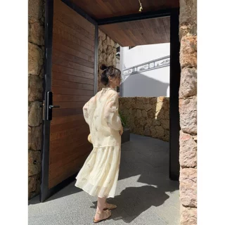 刺绣绑带上衣吊带半身裙套装女夏宽松衬衣a字长裙两件套