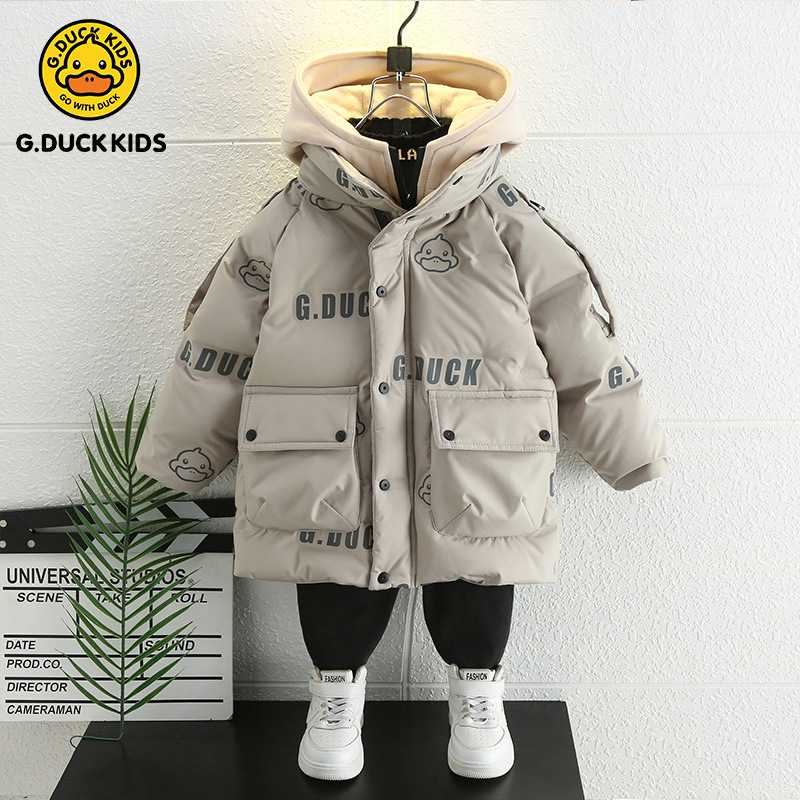 小黄鸭童装男童羽绒服2023新款宝宝冬装儿童中长款免洗白鸭绒外套