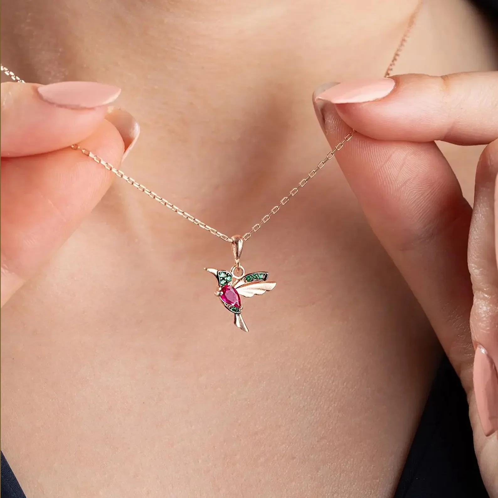 Pendientes de Venta caliente transfronteriza al por mayor rojo mezclado de circonio alas pendientes de pájaro oreja línea colibrí personalidad animal image 13