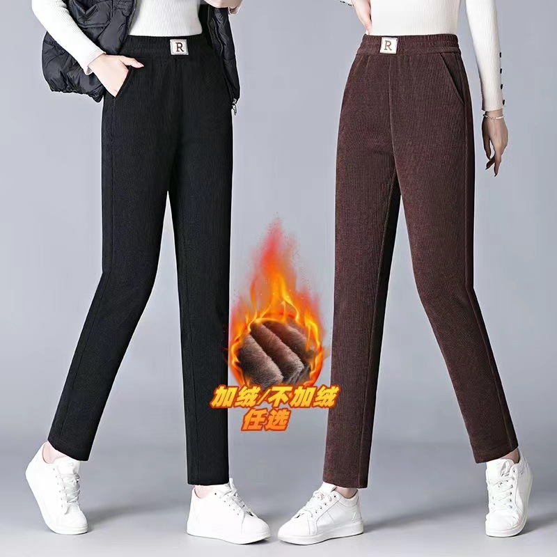 Pantalones harén de terciopelo europeos para mujer 2023 Otoño e Invierno forrados de lana gruesa cintura alta ropa exterior casual Pantalones rectos de todos los partidos pantalones de rábano image 3