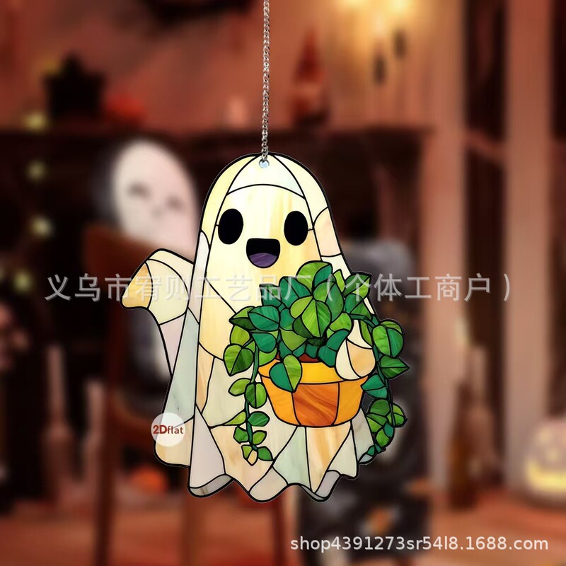 2d万圣节幽灵亚克力窗户悬挂装饰，植物爱好者的礼物  哥特风|undefined