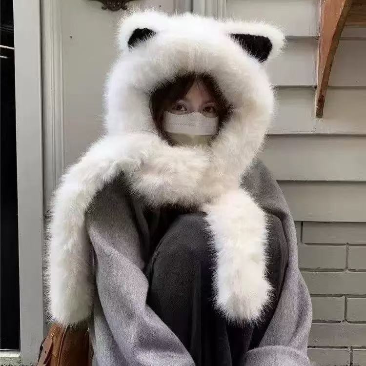 ぬいぐるみクマの帽子女性のための秋と冬 2025 新しいかわいい顔が見える小さな防風暖かい耳保護多用途プルオーバー帽子