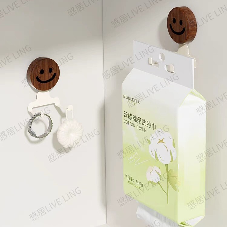 Walnut Hook, No-Drill Double-Ended Paper Towel Holder for Bathroom Wall-Mounted Tissue and Face Towel Adhesive Hook