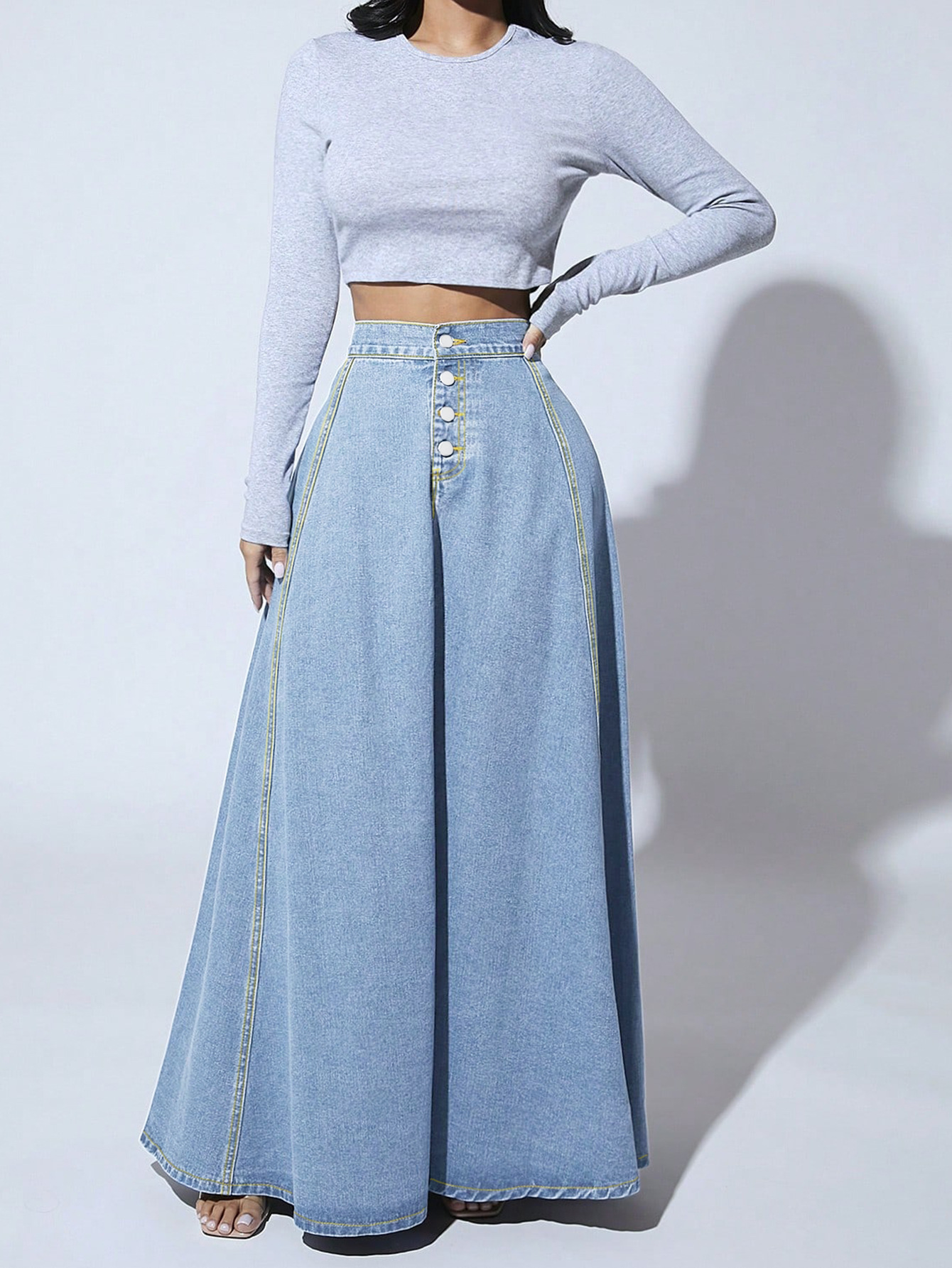 A- Line Skirt Dresses Type 2025 Spring And Summer Streetwear Solid Color Cotton Denim Maxi Long Dress Skirts