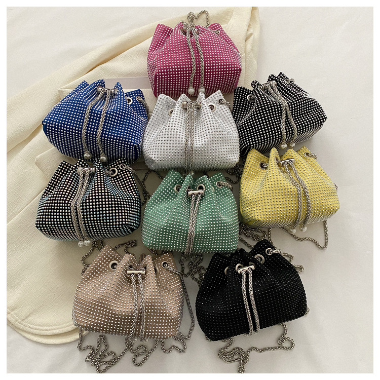 Minimalist Women's Bucket Bag With Diamond Details Single Shoulder_voghion.com