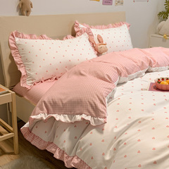 Lace bed sheet four-piece quilt cover girly heart ins princess style three-piece bed sheet set Nordic style washed and sanded