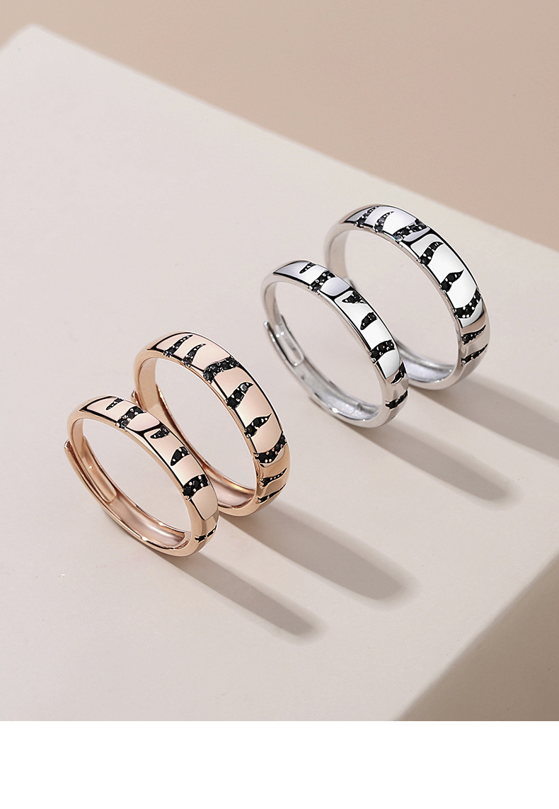 Retro Color Block Sterling Silver Stripe Rings 1 Piece