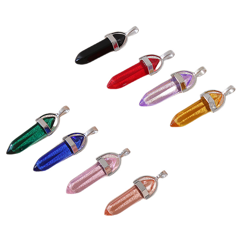 Venta caliente transfronteriza piedra natural amatista cristal rosa colgante de columna hexagonal collar de bala de doble punta colgante único al por mayor