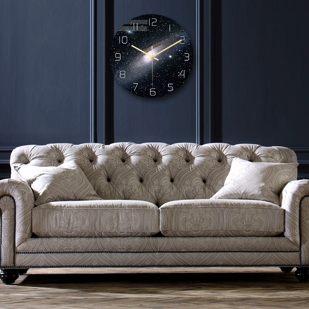 Nebula Wall Clock Tempered Glass Silent Movement Decorative Home_voghion.com