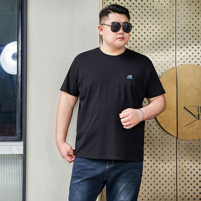 T-shirt Men's Short-sleeved Plus-sized Tiger Pattern Pure Cotton Crewneck Fat Man Loose Half-sleeved Youth Base Shirt Trendy