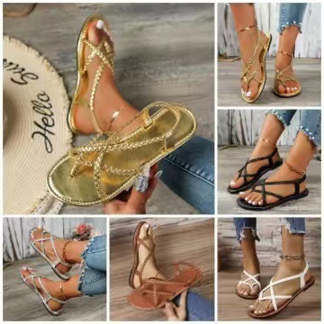 Flip-Toe Braided Flats Beach Sandals for Women 2024 New Casual European and American Large Size 43 Internet Celebrity Sandals Slip-On Women's Shoes Flip-Toe Braided Flats Beach Sandals for Women 2024 New Casual European and American Large Size 43 Internet Celebrity Sandals Slip-On Women's Shoes
