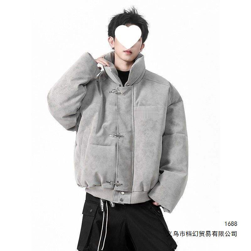 冬季时尚痞帅个性加厚保暖休闲棉衣男小众感纯色气质立领外套